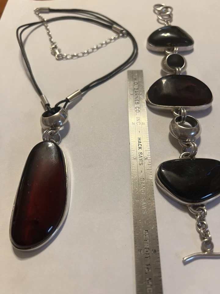 Juego de brazalete y collar ámbar en plata de ley  Foto 1 de 3