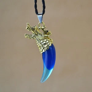 Collar colgante de resina con cabeza de lobo dorado cadena de cuerda para hombre joyas - Imagen 1 de 1