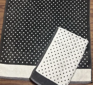 Vintage Jaime Bath & Hand Towel Mid Century Black White Reversible Polka Dot - Picture 1 of 14