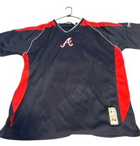 Vintage Majestic Atlanta Braves Uomo 3X MLB Poly Navy Logo Ricamato Blu Rosso Bianco - Foto 1 di 13