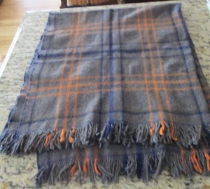 VINTAGE 100 % WOLLDECKE ORANGE-MARINEBLAU-GRAU MIT FINGERVERKLEIDUNG 48 x 54 - Bild 1 von 3