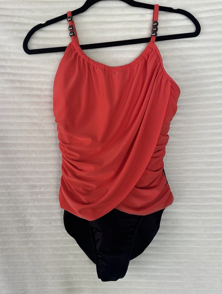 NUEVO SIN ETIQUETAS TRAJE MÁGICO 10 Lisa con aros traje de baño adelgazante de una pieza naranja puesta de sol Foto 1 de 4