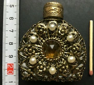 Szkło prasowane Perfumy Flakon / Złoto żółte Filigran Metalowy montaż / Zakrętka - Zdjęcie 1 z 5