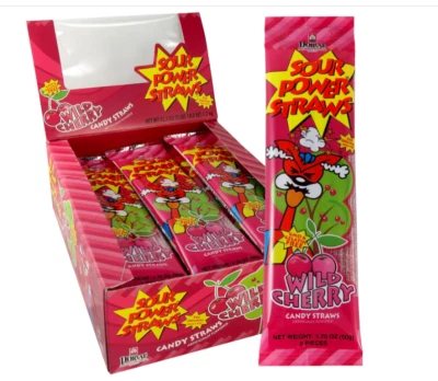 Pajitas de caramelo Sour Power, Wild Cherry 24 unidades, 1,75 onzas Foto 1 de 2