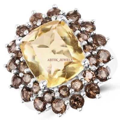 Natural Citrine & Quartz Gemstone with 925 Sterling Silver Ring for Women's 4080 - Image 1 of 4