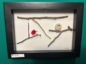 Beach/Sea Glass Birds with OWL;  Hand Made. #21 3 . Framed. READ DESCRIPTION - Picture 1 of 4