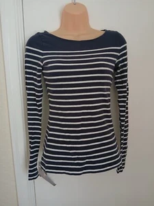 H&M Womens Shirt Blouse Size XS Navy/white Striped Boat Neck Long Sleeves M9 - Picture 1 of 6