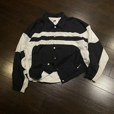 Vintage Nike Windbreaker Full Zip Jacket Mens Size L Button Up Black White Flaws - Image 1 of 4