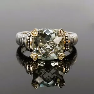 vintage judith ripka 18k .925 ring with prasiolite and diamonds - Picture 1 of 12