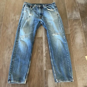 Pantalones de mezclilla Levi's 505 para hombre 34x30 azul algodón desgastado tiro medio pierna recta - Imagen 1 de 21