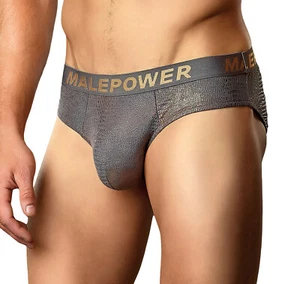Male Power Mens Brief Gold Brown Small Underwear Bikini Sexy Croc Foil Microfibr - Picture 1 of 3