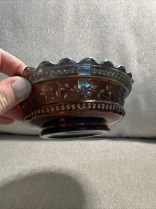 Northwood PEACOCK AT THE FOUNTAIN Amethyst Carnival Glass Berry Sauce Bowl c1908 - Picture 1 of 12