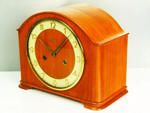 RARE BEAUTIFUL LATER ART DECO JUNGHANS CHIMING MANTEL CLOCK WITH BALANCE WHEEL Cover
