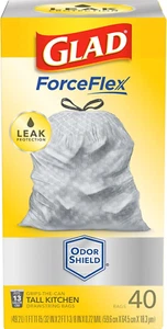 Forceflex Tall Kitchen Drawstring Trash Bags, 13 Gal, Odorshield, 40 Ct - Picture 1 of 12