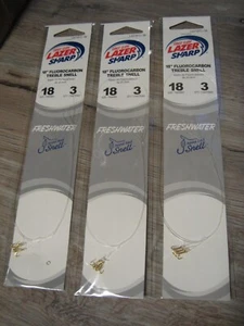 9 Fluorocarbon Snelled Eagle Claw 2X Treble Snell Fishing Hooks - Size 18 Gold - Picture 1 of 5