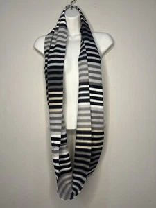 Old Navy Infinity Fleece Scarf Gray/Black/White Stripe One Size - Picture 1 of 10