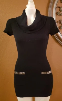 INC International Concepts  Black Mini Short Sleeved Sweater Dress Size Petite M - Image 1 of 3
