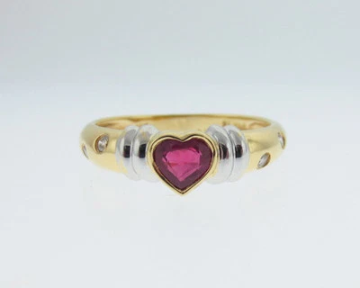 Natural Ruby Diamonds Solid 18k Two-Tone Heart Ring  - Image 1 of 4