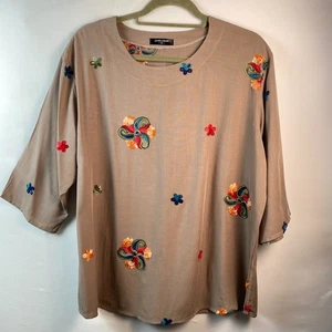 Blusa Love U Dear Talla 1XL Marrón Bordada Floral 4 Top Informal Trabajo Hada - Imagen 1 de 11