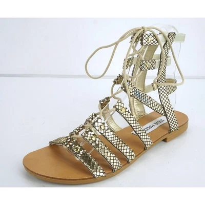 Sandalias Steve Madden Doradas Serpiente Con Cordones Gladiador Tirantes Talla 5.5 Planas Foto 1 de 4