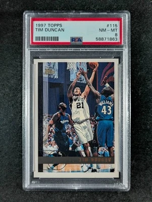 1997-98 Topps Basketball TIM DUNCAN Rookie RC San Antonio Spurs #1115 PSA 8 - Image 1 of 3