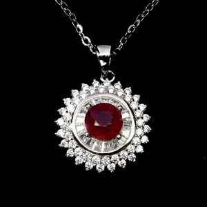 925 Sterling Silver Necklace Round Ruby 6mm Natural Gemstone Jewelry 18inches - Picture 1 of 14