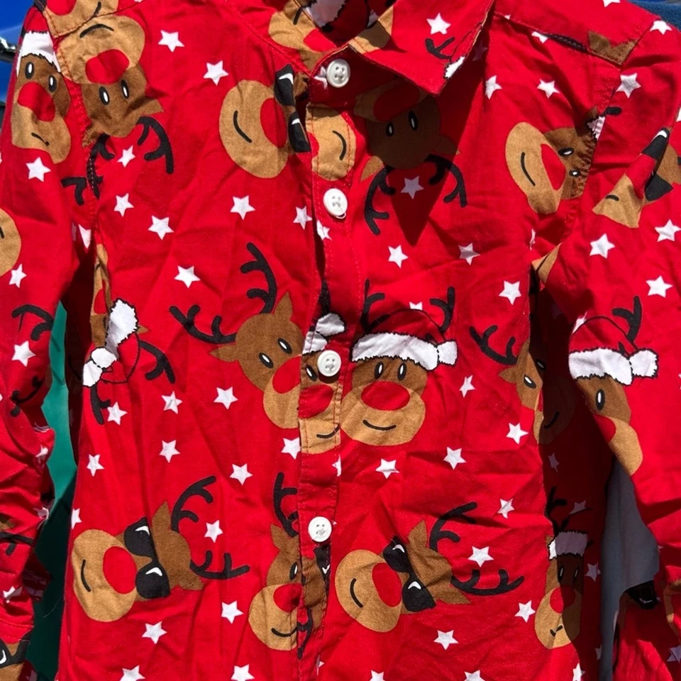 Denim & Flower Ricky Singh Kids 3T Red Reindeer Christmas Shirt Santa Stars 3-4Y - Image 1 of 4