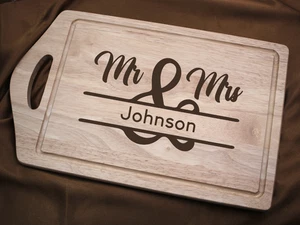 Mr & Mrs Design Personalised Engraved Wooden Handled Chopping Board 45 cm - Picture 1 of 7