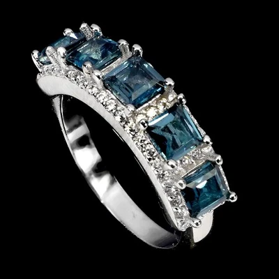 925 Sterling Silver Ring Square London Blue Topaz 4mm Gemstone Jewelry Size 7 - Image 1 of 4