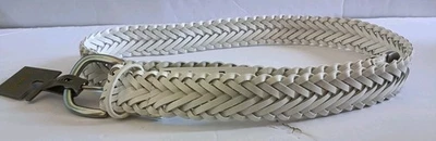 Style & Co Womens Braided Belt Size XL White Faux Leather Silver Women's New - Image 1 of 4