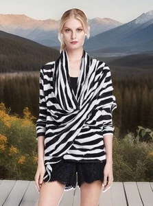 ALICE + OLIVIA offene Strickjacke Pullover Schalkragen Damen S DEZI Halstuch Leinenmischung - Bild 1 von 18