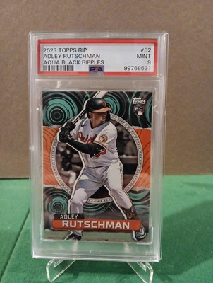 2023 Topps Rip Adley Rutschman Card RC Aqua Black Ripples 08/45 PSA 9 - Image 1 of 3