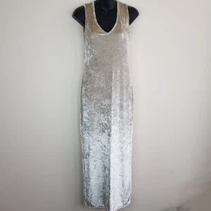 Vintage New Look Champagne Silver Crushed Velvet Maxi Dress UK 12 90s Y2K - Picture 1 of 10