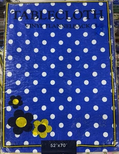 TABLECLOTH VINYL FLANNELBACK 132cm x 178cm OBLONG SHAPED BLUE WITH SPOTS NEW AUS - Picture 1 of 2