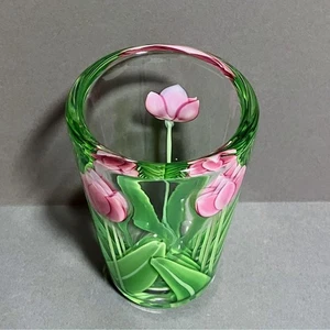 Orient & Flume Pink Tulip Vase By Bruce Sillars Art Glass Vintage Used Japan - Picture 1 of 8