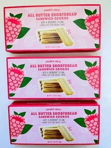 3 Packs Trader Joe's All Butter Shortbread Sandwich Cookies Raspberry Filled - Picture 1 of 2