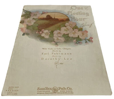 One Fleeting Hour Song by Fuhrmann/Lee Piano Violin Cello 1915 Sheet Music Art - Image 1 of 4