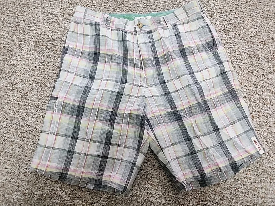 Pantalones Cortos Tommy Bahama Hombre Talla 34x10 Blanco Gris Rosa Amarillo Cuadros 100% Lino Foto 1 de 4