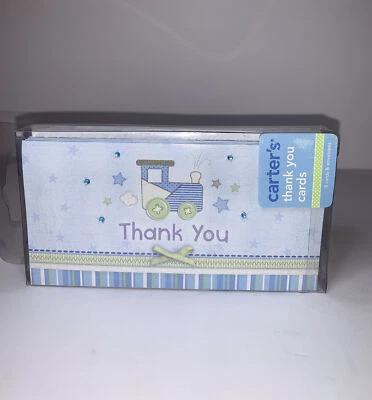 Carter's Baby Boy Little Train Blue Baby Shower Party Thank You Notes Cards New - Image 1 of 3