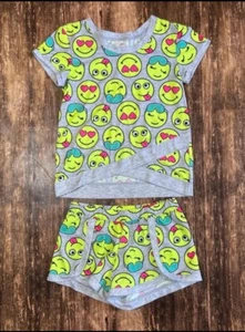 Sz 10 Justice Emoji Shorts Pajamas Pj Set - Picture 1 of 1