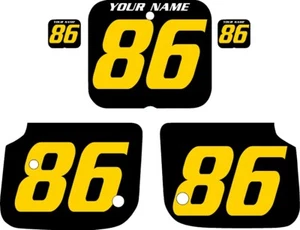 1986-1988 SUZUKI RM250 Custom Pre-Printed Black Backgrounds with Yellow Numbers - Picture 1 of 4
