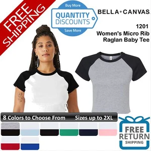Bella + Canvas Woman Micro Rib Raglan Baby T Shirt Top Pre-shrunk Up To 2XL 1201 - Picture 1 of 49
