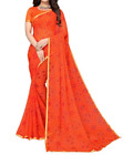 Indian Women's Chiffon Printed Saree with Blouse Piece With Unstitched Blouse-Or