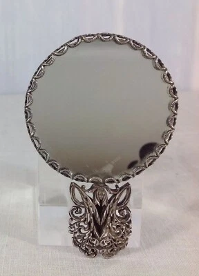 Superbe petit MIROIR de poche Face à main fin 19° debut 20° Métal ciselé Cupidon - Photo 1/4