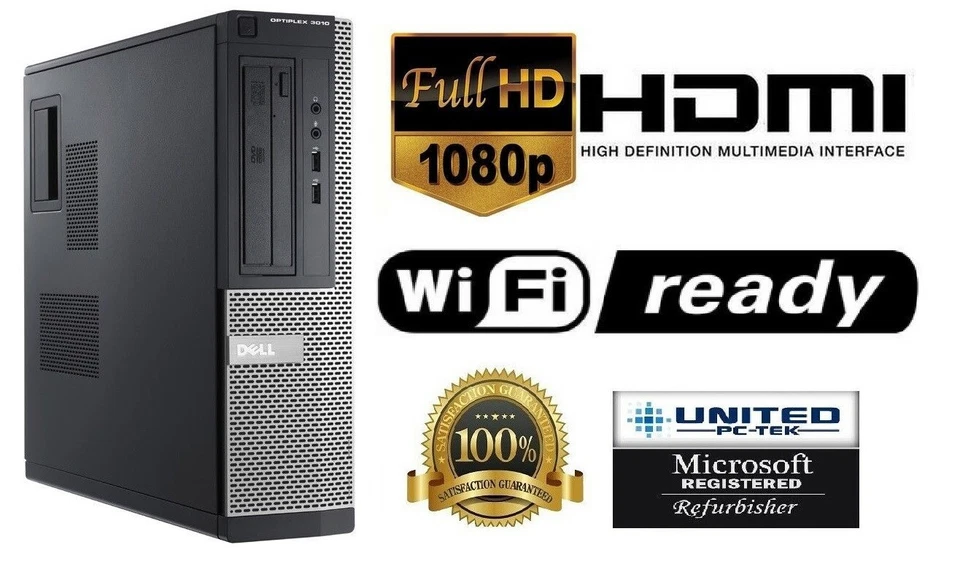 Dell OptiPlex Windows 7 Pro 32-Bit 3.3 GHz PC Desktop 90 Day Warranty WiFi HDMI - Image 1 of 4