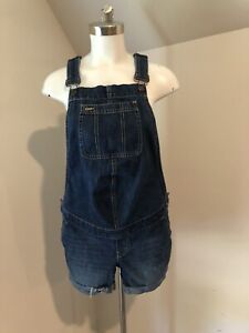 GAP Maternity 1969 Shorts Women Blue Denim Shortalls Bib Cuff Cotton Small S