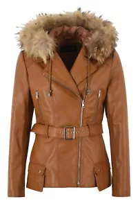 FEMENINA Damas Chaqueta con Capucha Tostada Moda Invierno Piel Sudadera con Capucha Chaqueta de Cuero 2812 - Imagen 1 de 6