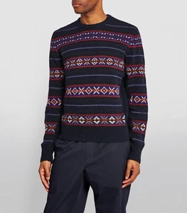Rag & Bone Mens Multicoloured Blue Striped Wool Fair Isle Jumper Size Small £275 - Picture 1 of 11