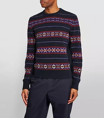 Rag & Bone Mens Multicoloured Blue Striped Wool Fair Isle Jumper Size Small £275 - Image 1 of 4