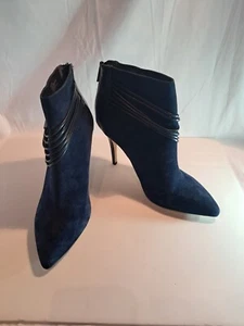 NEW Saks Fifth Avenue Size 10M Casper Blue Suede Ankle Booties Boots 4" Heel - Picture 1 of 9